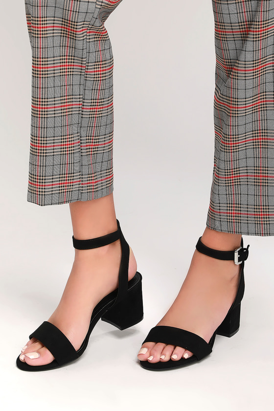 black suede strap heels