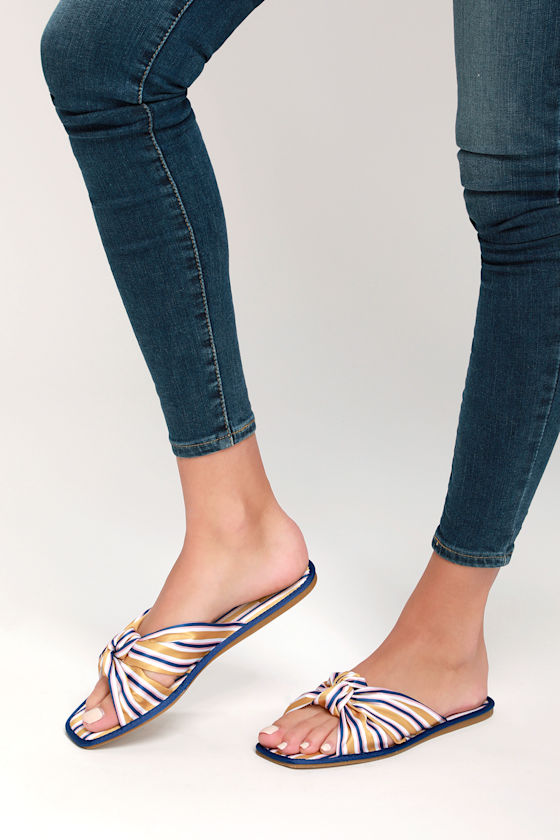 Azalea Yellow Stripe Knotted Slide Sandals 4