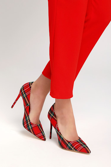 Cute Red Plaid Pumps Plaid Pumps Vegan Pumps High Heels Lulus