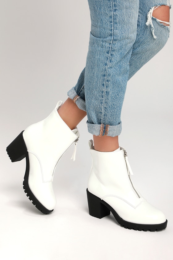 white chunky heel boots