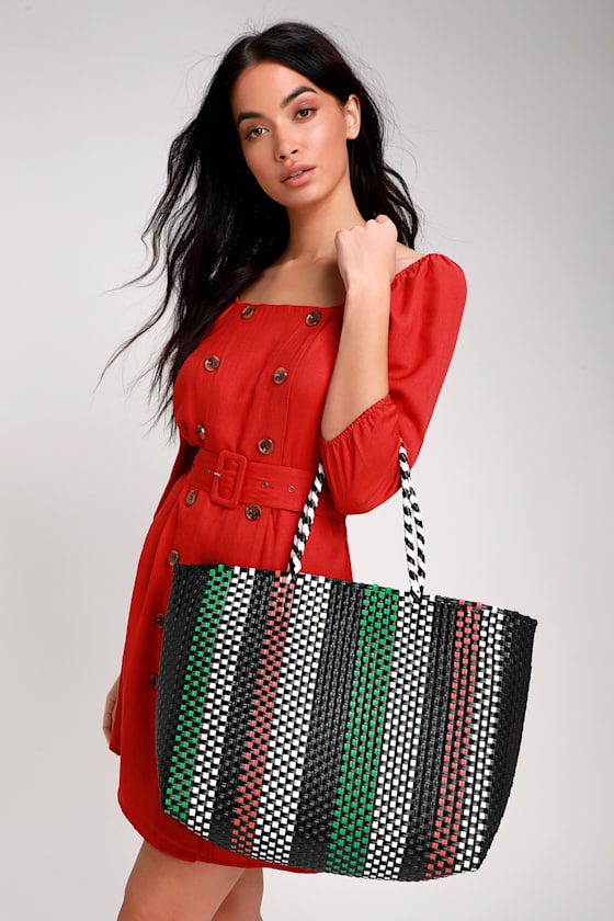 Ralia Black Multi Woven Tote 4