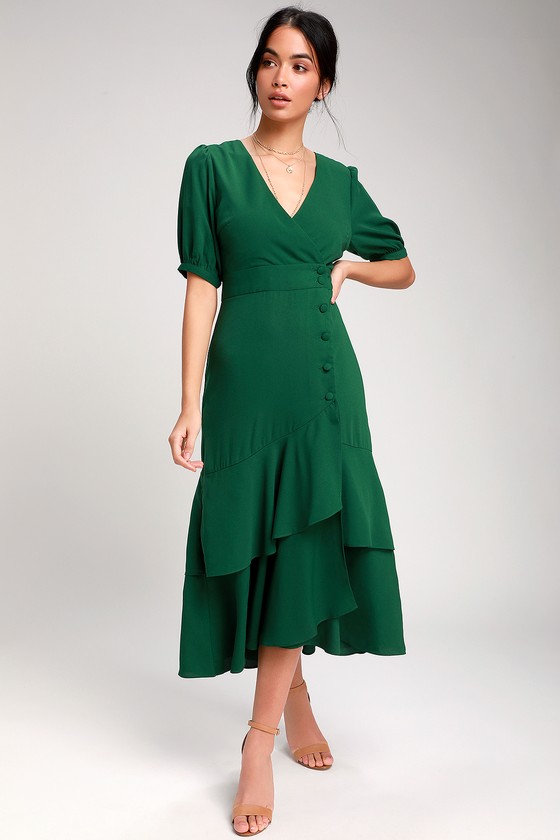 Forest Green Dress - Midi Dress - Button-Up Dress - Wrap Dress - Lulus