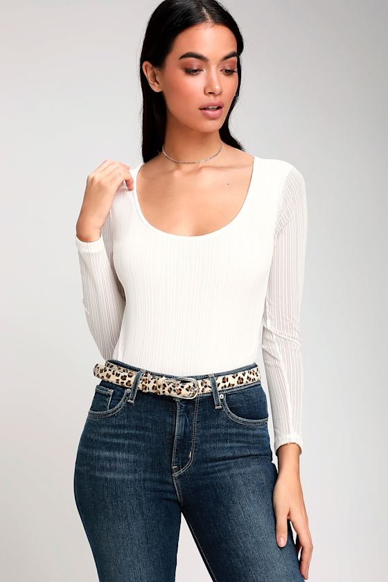 Noele White Ribbed Long Sleeve Bodysuit 8