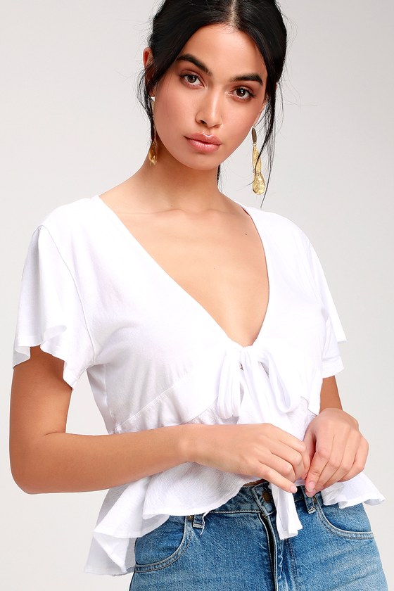 front tie crop top white