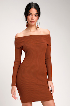 Cute Sweater Dress - Rust Brown Dress - Bodycon Dress - Lulus