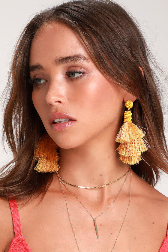 Yellow Tassel Beaded Earrings- Order Wholesale