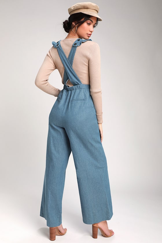 Cedella Light Wash Denim Wide-Leg Overalls 8