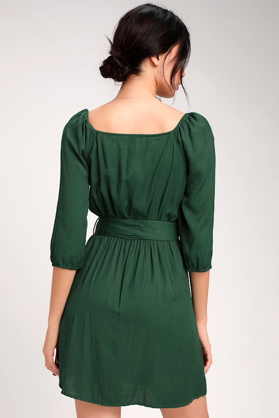 Fell In Love Forest Green Button Front Off-the-Shoulder Dress 9