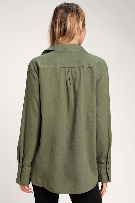 Merriment Olive Green Long Sleeve Button-Up Top 2