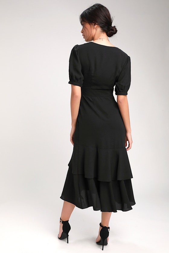 Made My Day Black Button-Up Short Sleeve Midi Dress 8