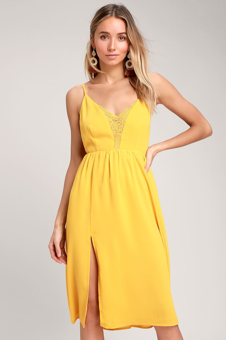 blue dress for baby girl Lady Black Tie - Khaleesi Dress - Mustard - Lace Dress with Fringe main image 1