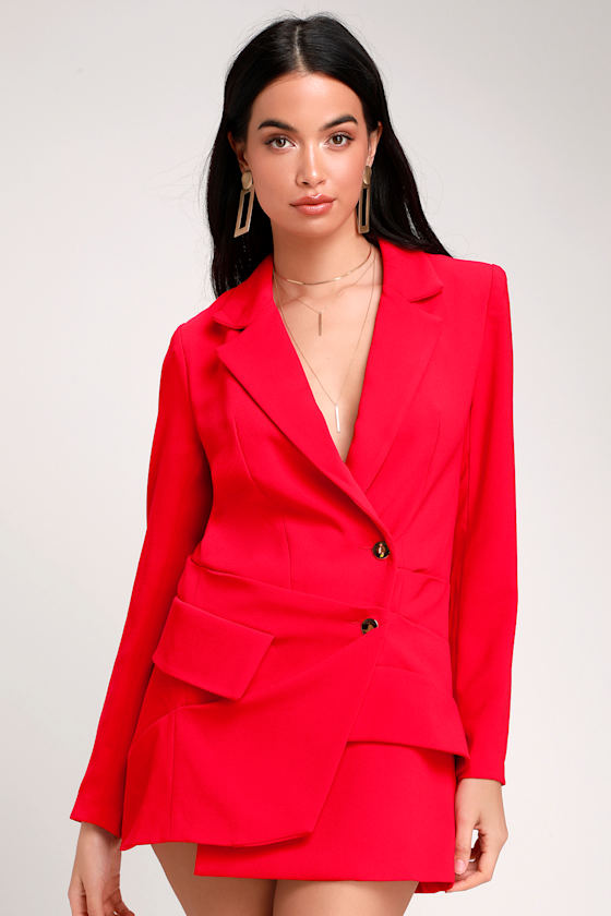 Hot Shot Red Ruched Blazer Dress 7