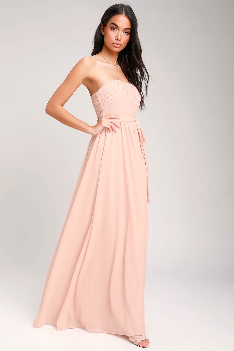 lulus pink strapless dress Lulus | Pink Mesh Strapless Ruched Ruffled Maxi Dress | Womens | Small (Available in XS, M, L, XL)