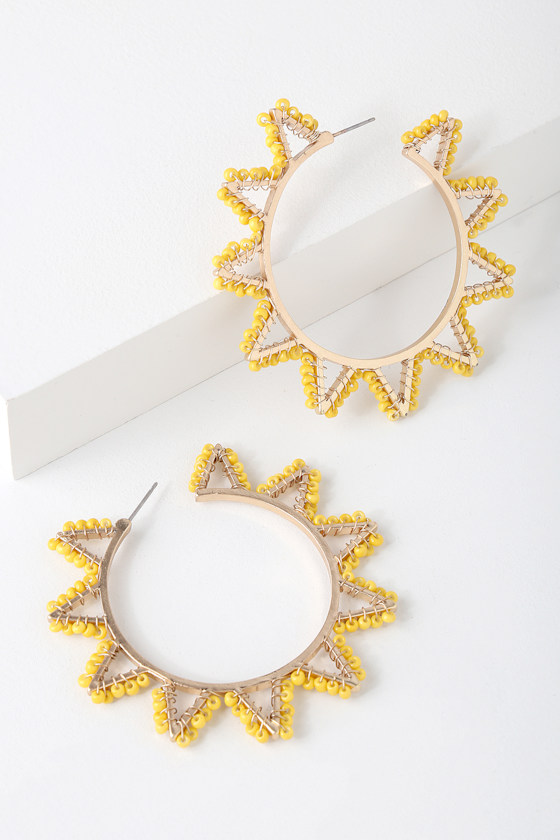 Cute Yellow Earrings Yellow Beaded Earrings Sun Earrings Lulus