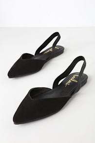 Mae Black Suede Pointed-Toe Slingback Flats 1