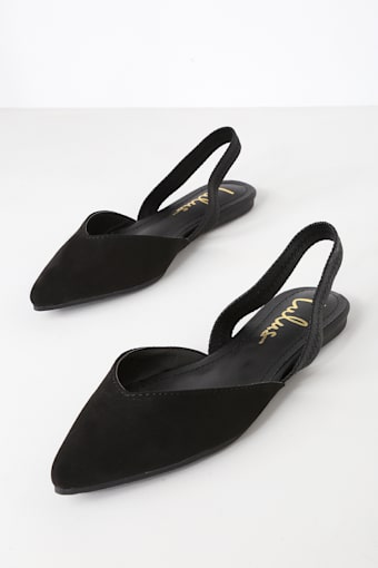 Mae Black Suede Pointed-Toe Slingback Flats 1