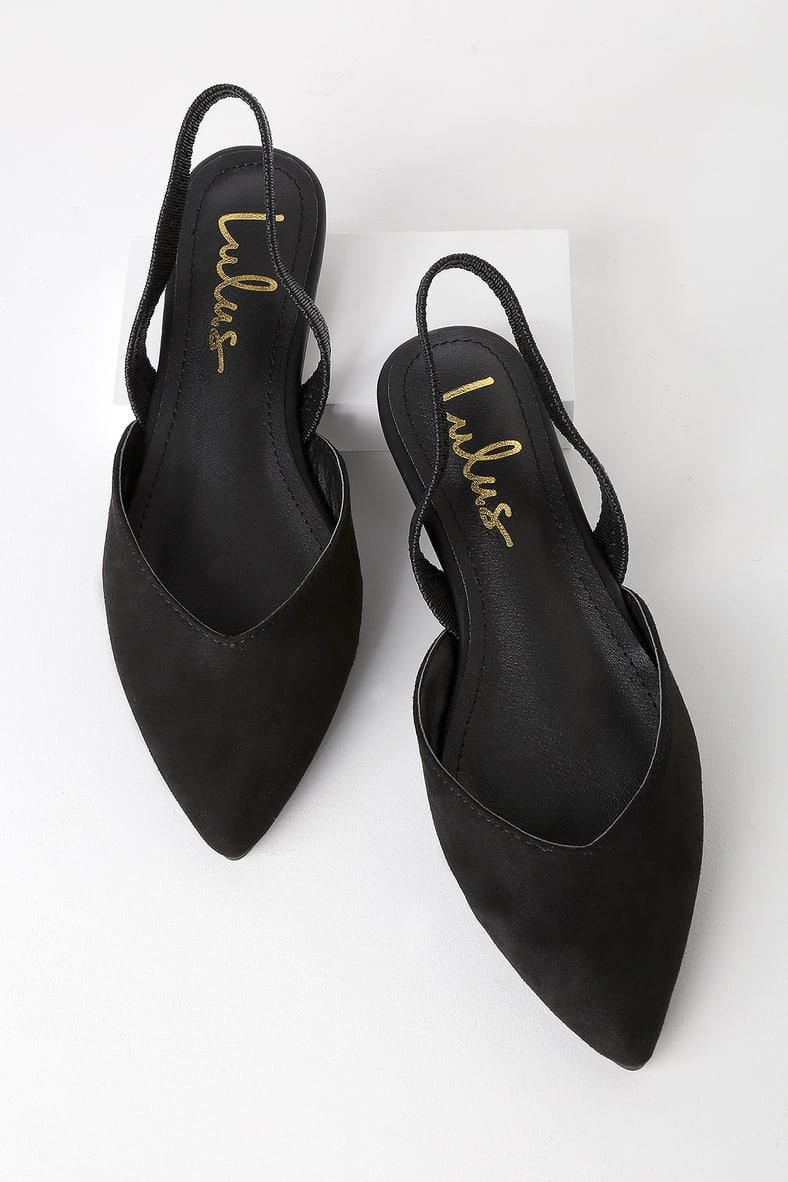 Mae Black Suede Pointed-Toe Slingback Flats