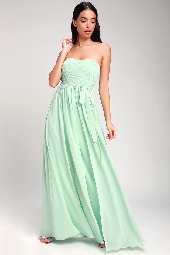 sage green strapless dress