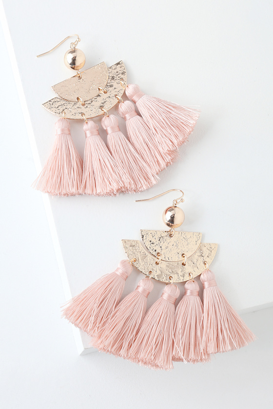 Boho Gold and Blush Earrings Tassel Earrings Earrings Lulus