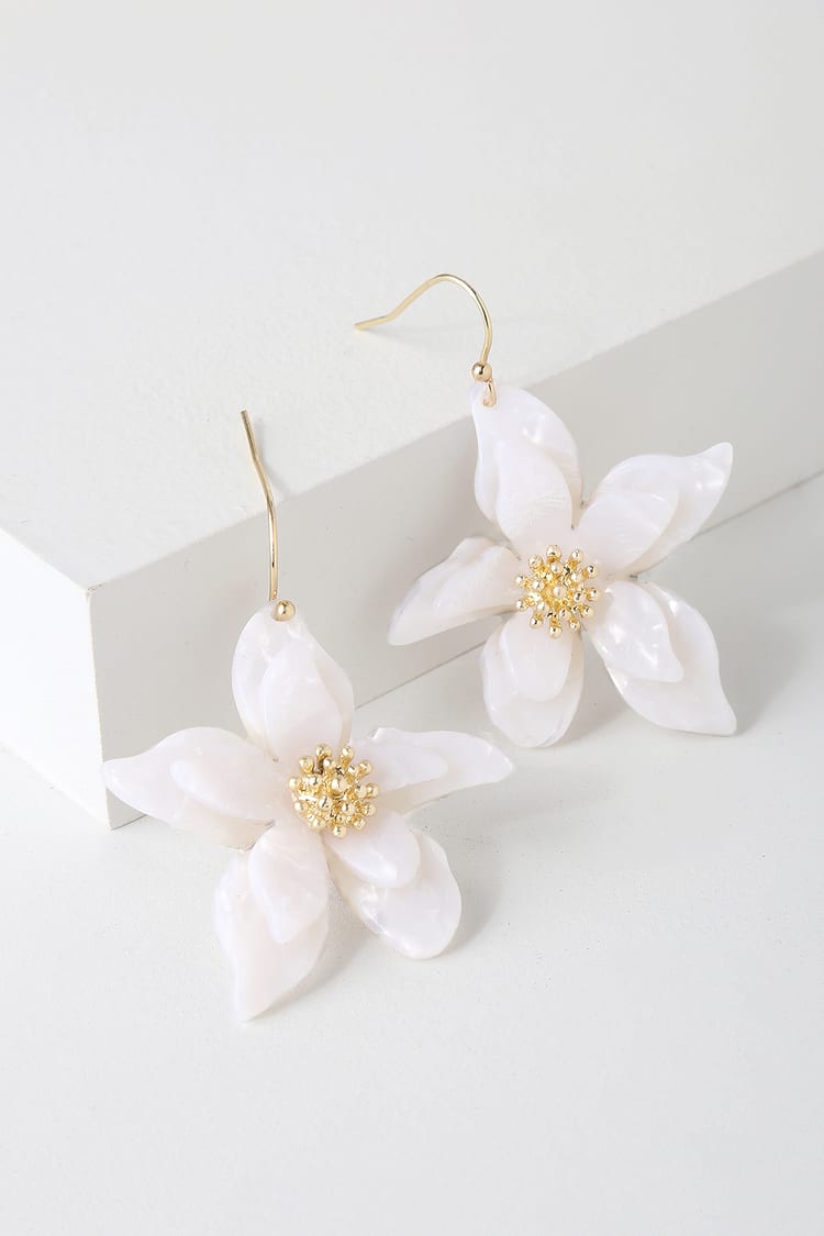 Cute Gold and White Earrings - Flower Earrings - Acetate Earrings - Lulus
