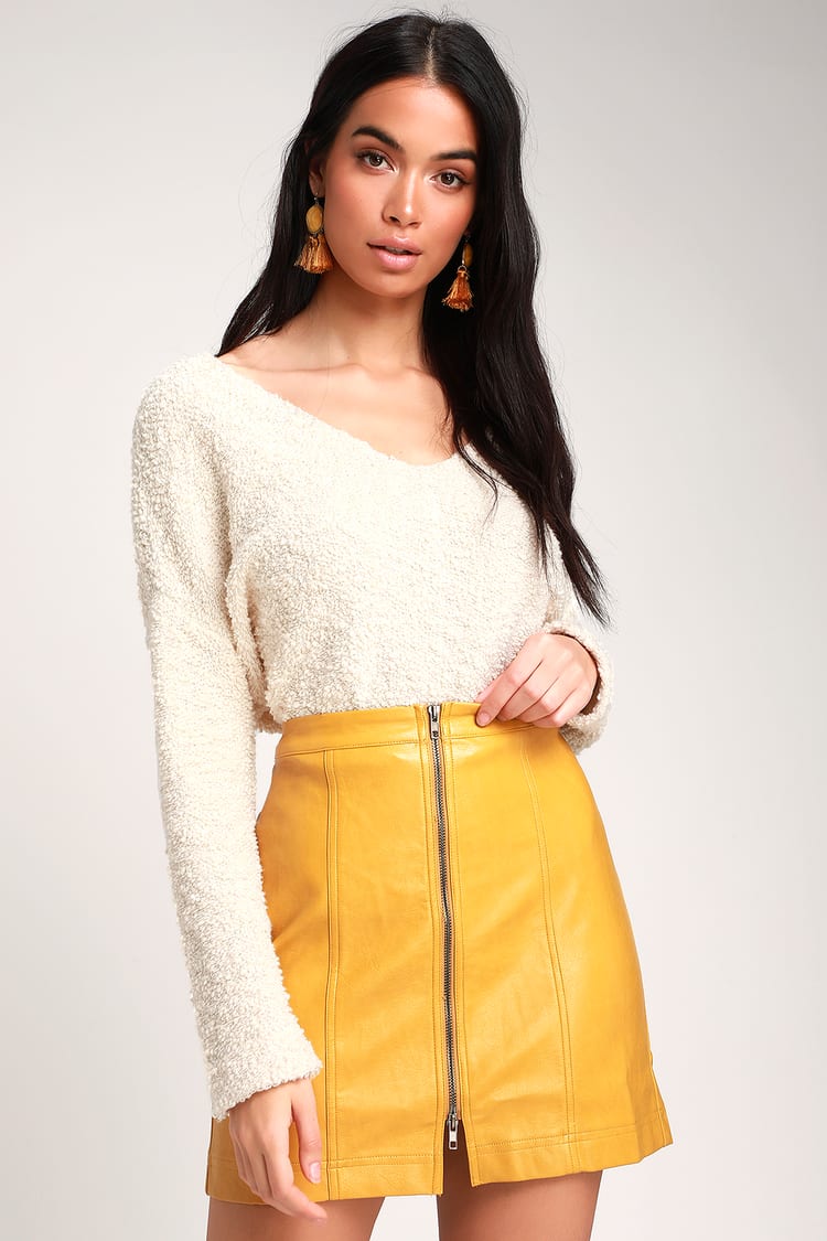 Moon River - Mustard Yellow Leather Skirt - Leather Mini Skirt - Lulus