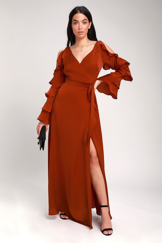 long sleeve rust maxi dress