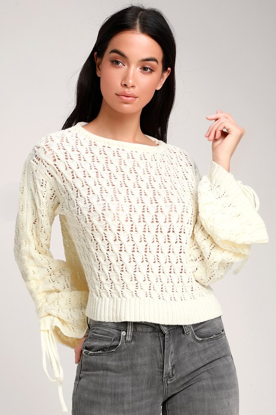 Cute Ivory Sweater - Chunky Knit Sweater - Bell Sleeve Sweater - Lulus