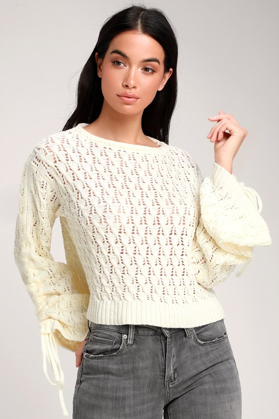 Cute Ivory Sweater Chunky Knit Sweater Bell Sleeve Sweater Lulus