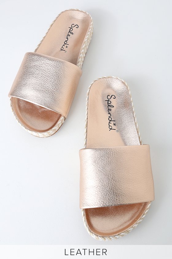 Sanford Rose Metallic Leather Espadrille Slide Sandals 1