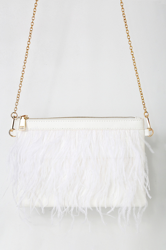 Chic Feather Clutch White Clutch Bridal Clutch Lulus
