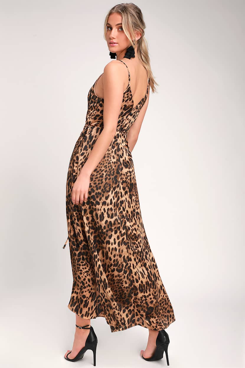 Sexy Leopard Print Maxi Dress - Satin Dress - Wrap Dress - Lulus