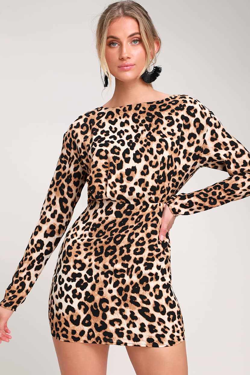 knee length dresses for ladies I.N.C. International Concepts Leopard Print Bell Sleeve Mini Dress main image 0