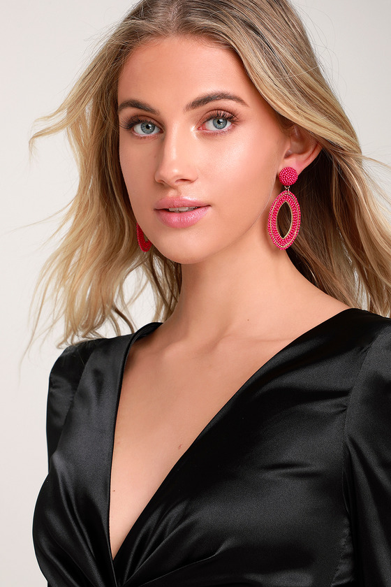 Calliandra Pink Beaded Statement Earrings