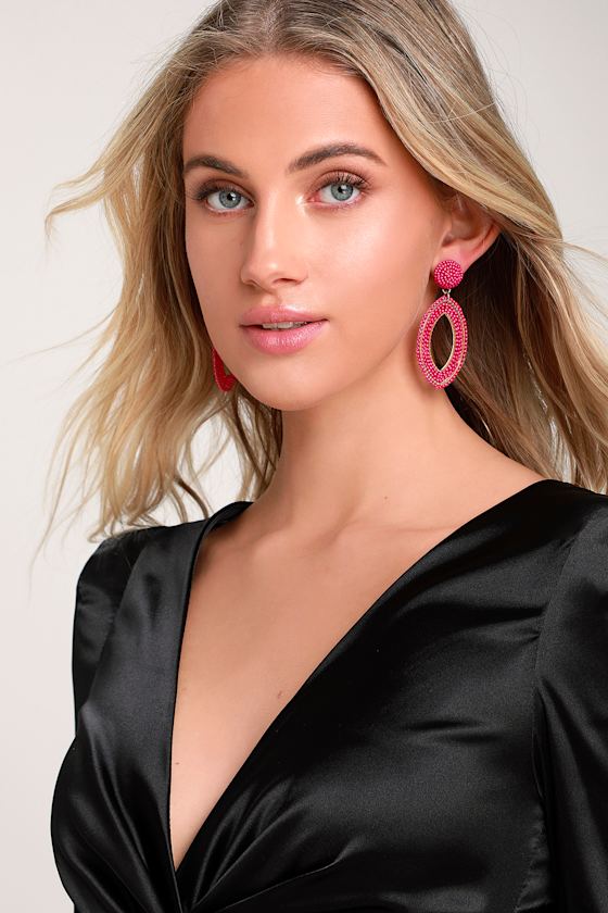 Calliandra Pink Beaded Statement Earrings 1
