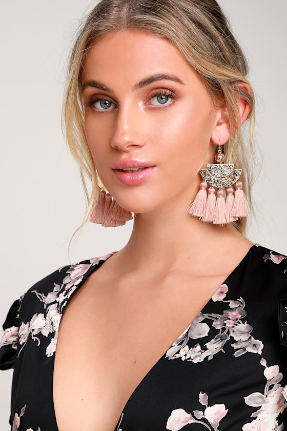 Boho Gold and Blush Earrings Tassel Earrings Earrings Lulus