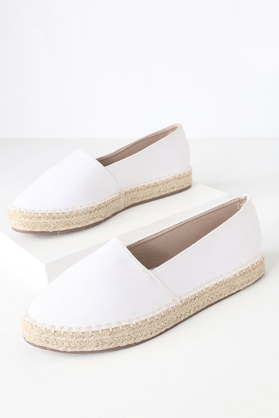 Videnskab genetisk Bryggeri Cute White Slip-On Espadrilles - Slip-Ons - Espadrille Flats - Lulus