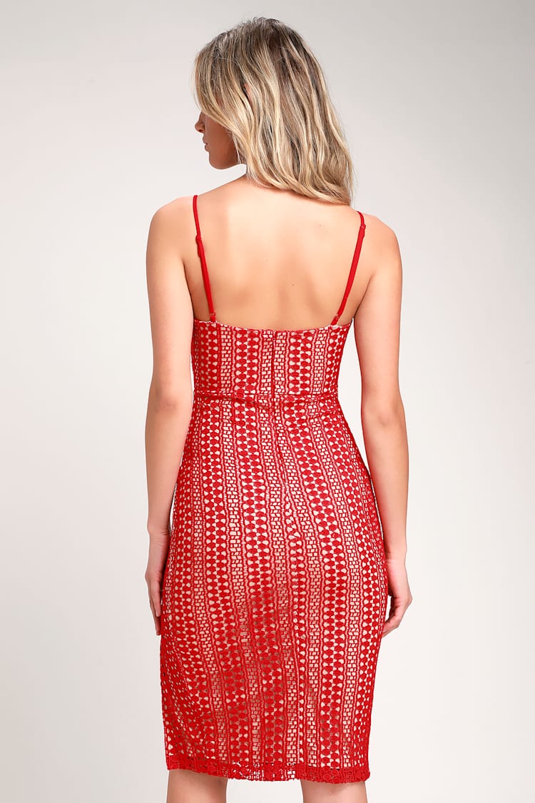 Sexy Lace Dress - Red Lace Bodycon Dress - Lace Midi Dress - Lulus