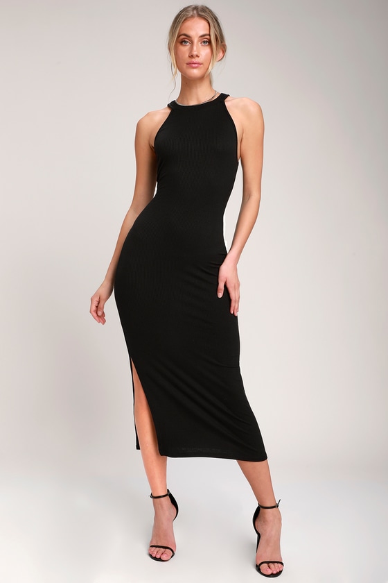 Black Ribbed Dress - Ribbed Bodycon Dress - Ribbed Midi Dress - Lulus