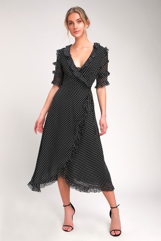Cute Black Floral Print Dress - Wrap Dress - Midi Dress - Lulus
