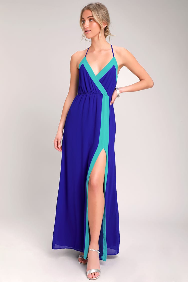 Cobalt Blue Maxi Dress - Color Block Maxi Dress - Two-Tone Maxi - Lulus