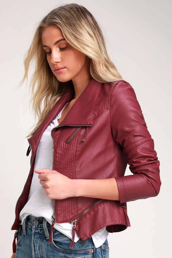Vegan Leather Jacket - Burgundy Jacket - Moto Jacket - Lulus