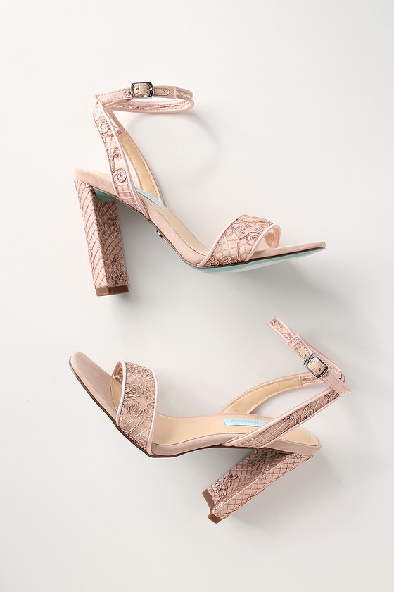 Betsey Johnson Kani - Nude Ankle Strap Heels - Embroidered Heels - Lulus