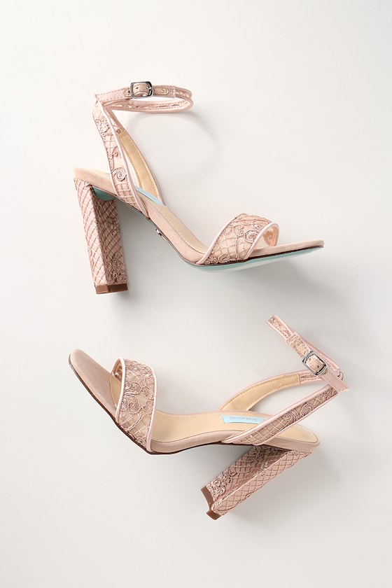Kani Pale Nude Embroidered Ankle Strap Heels 4