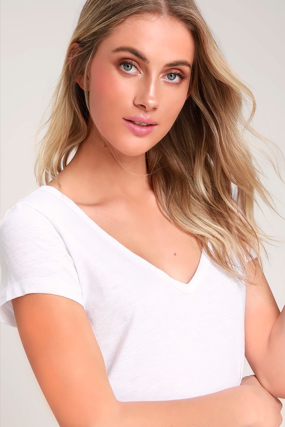 Cute White T-Shirt - V-Neck T-Shirt - Slub Knit T-Shirt - Lulus
