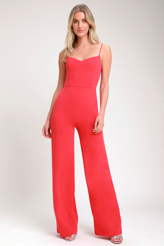 Hot Pink Jumpsuit - Wide-Leg Jumpsuit - Stretch Knit Jumpsuit - Lulus