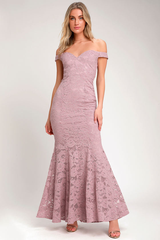 Lavender Lace Maxi Dress Lace Off the Shoulder Dress Gown Lulus
