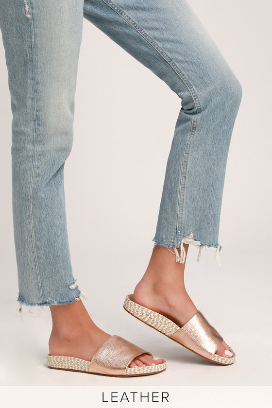Sanford Rose Metallic Leather Espadrille Slide Sandals 5