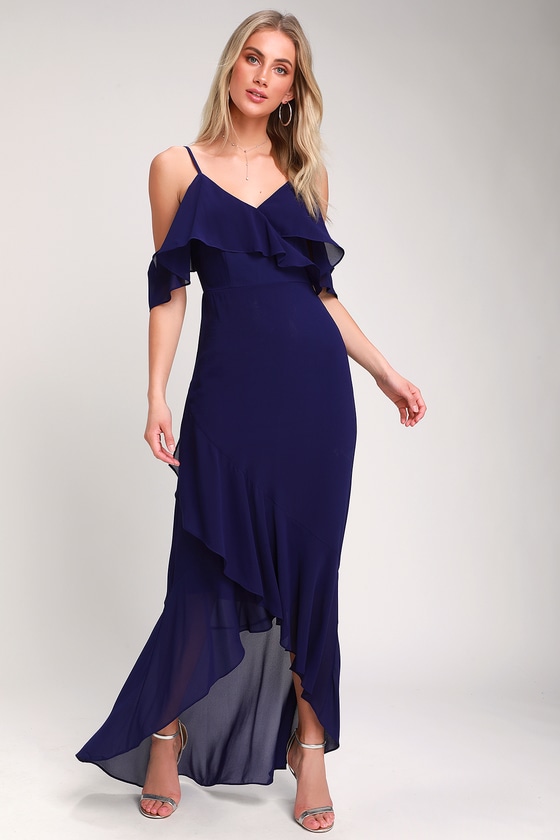 royal blue off the shoulder maxi dress