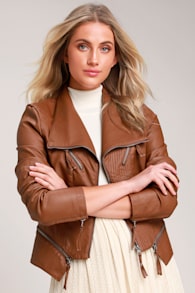 Up on a Tuesday Camel Vegan Leather Jacket 1