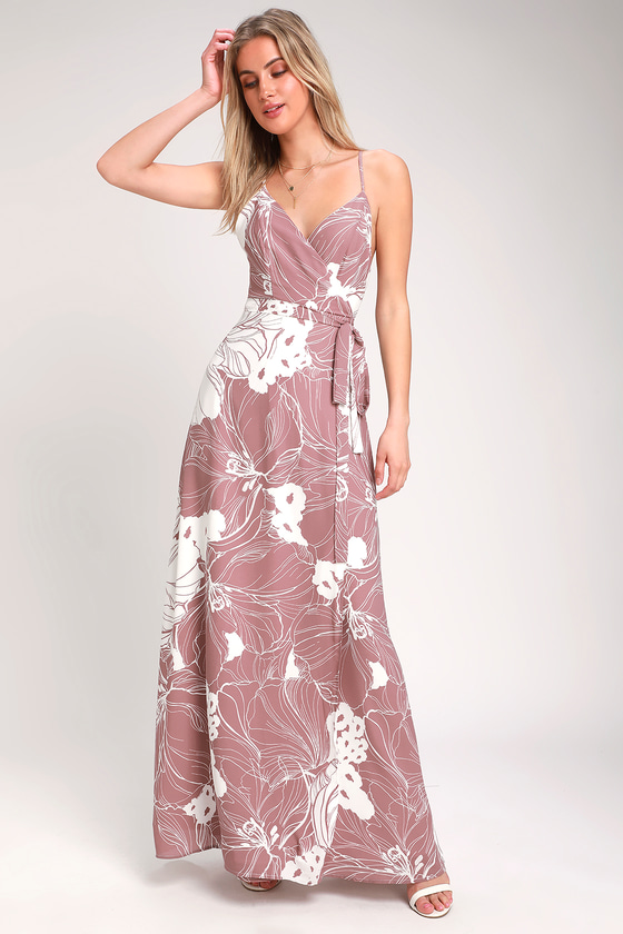 mauve floral maxi dress